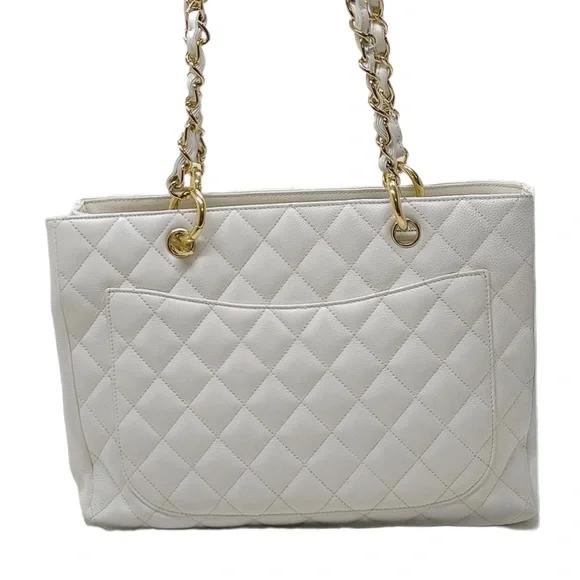 CHANEL Grand Shopping Tote GST White Caviar Leather with 24K Gold Hardware - Picture 3 of 14